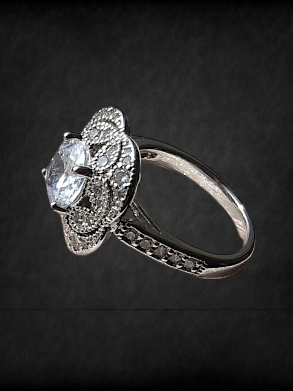 Stunning White Gold Plated Clear CZ Halo Statement Ring